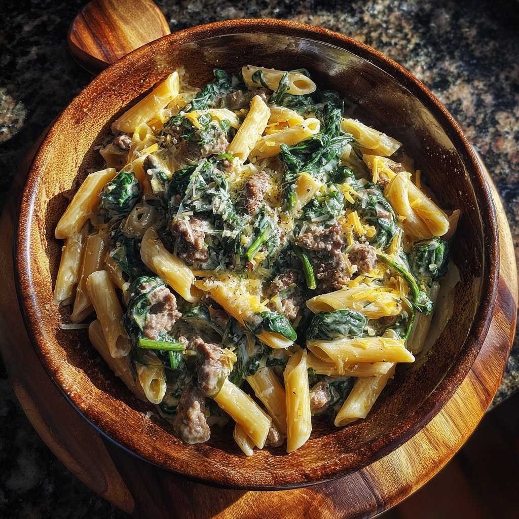 Creamy Beef And Spinach Pasta