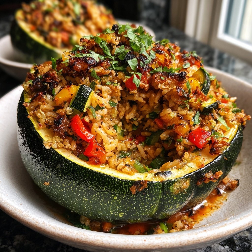 Baked Veggie Rice Stuffed Zucchini